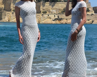 Seamless crochet dress PATTERN written in English+charts, beach wedding dress crochet pattern, XS-XL, Top down maxi dress adjustable length