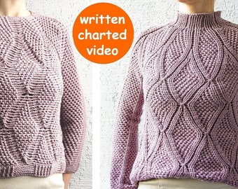 Reversible crochet sweater pattern written in English+charts+photos+video, sizes S-2XL, modern sweater crochet pattern, seamless crochet top