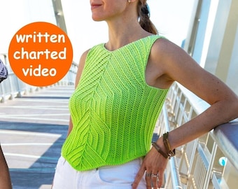 V-neck crochet top pattern + crochet off the shoulder top pattern written in English +chart+step-by-step video, sizes S-3XL top Artdeco PDF