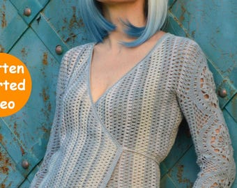 Crochet Cardigan Pattern Written in English + Charts + Photos + Videos, V-Neck Top Wrap Crochet Pattern (Sizes XS–3XL)