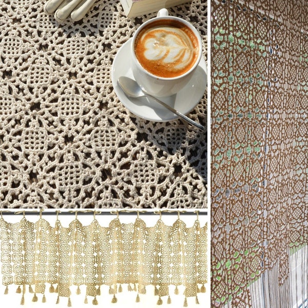 Modern crochet home decor: crochet Tablecloth PATTERN and crochet Curtains PATTERN written in English + chart + photos, boho crochet pattern