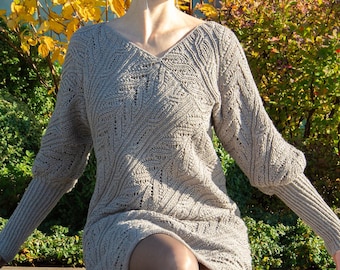 Knitting Dress PATTERN written in English for all rows with charts, sizes M-4XL sweater dress PDF by Conceptcreative.store "Sinequanon"