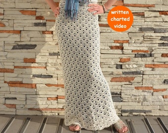 Crochet Skirt Pattern Written in English + Chart+ Video (Size inclusive S-4XL)  Easy Maxi Skirt Crochet Pattern Beach Skirt
