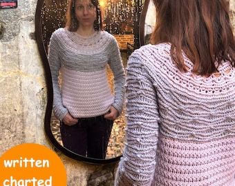 CROCHET PATTERN + VIDEO Modern crochet sweater pattern written in English +chart+photos+ video, sizes S-3XL seamless sweater crochet pattern