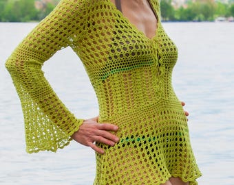 Bell Sleeve Top Crochet PATTERN written in English +charts, Boho Beach Dress with set-in sleeves crochet pattern, Sizes S-3XL, Angel Sleeves