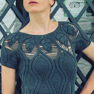 Crochet dress PATTERN written in English +chart, sizes M-2XL, modern dress crochet pattern PDF, seamless top down crochet dress "Futuristic"