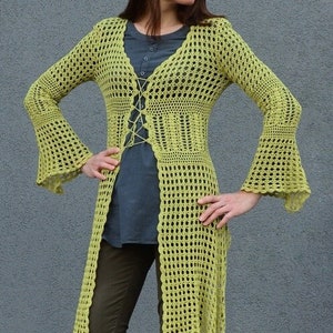 Crochet duster PATTERN written in English+chart sizes Xs-XL only, crochet vest pattern, bell sleeves crochet kaftan pattern crochet cardigan