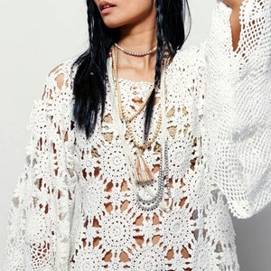 Angel sleeves dress crochet PATTERN written in English+chart+photo beach wedding crochet dress pattern, cover up crochet pattern Free People