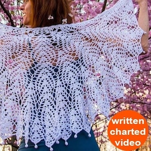 Wedding crochet shawl PATTERN written in English+chart+video beach wedding wrap crochet pattern PDF, Christening shawl crochet pattern pareo