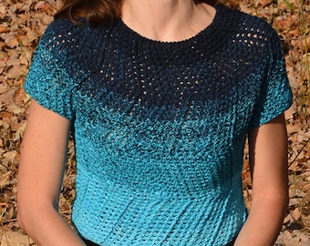 Crochet top PATTERN written in English +chart+photos, sizes S-3XL, seamless top down crochet sweater pattern "DETOUR" modern crochet pattern