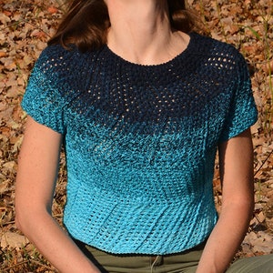 Crochet top PATTERN written in English +chart+photos, sizes S-3XL, seamless top down crochet sweater pattern &quot;DETOUR&quot; modern crochet pattern