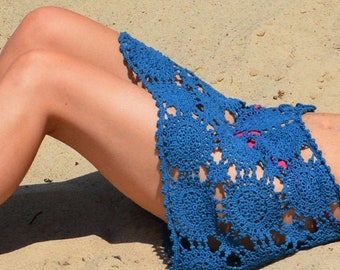 Beach crochet skirt PATTERN written in English+charts, sizes S-2XL, PDF asymmetric crochet cover up pattern, asymmetric top crochet pattern.