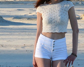 Beach crochet top PATTERN written in English + chart, sizes Xs-XL ONLY, download crochet crop top pattern, seamless top down crochet pattern