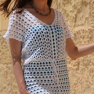 Beach crochet top PATTERN written in English +chart, sizes S-XL ONLY, beach lacy cover up crochet pattern Pdf, V-neck crochet dress pattern