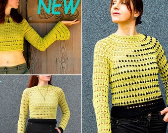 Seamless crochet sweater PATTERN written in English+chart+video Size Inclusive S-3X Modern Sweater Crochet Pattern, STRAIGHT or BELL Sleeves