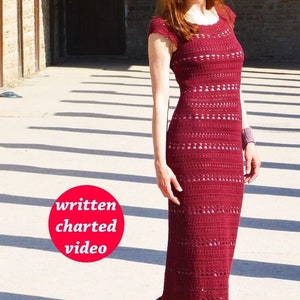 Seamless crochet dress PATTERN written in English +chart+video, sizes S-3XL, beach wedding crochet dress pattern, maxi dress crochet pattern