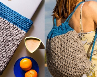 Modern crochet backpack PATTERN written in English+chart+photos, laptop cover crochet pattern PDF, notebook cover crochet pattern beach bag