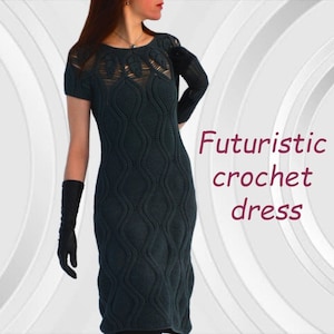 Modern crochet dress PATTERN written in English charts, sizes M-2XL ONLY, download Pdf FUTURISTIC dress crochet pattern seamless top down image 3