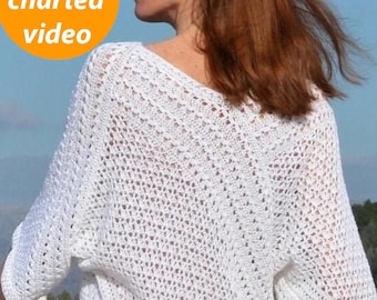 Slow Fashion Crochet Sweater PATTERN written in English + charts + video + step by step photos, Sizes Xs-3XL Origami crochet top Asymmetric