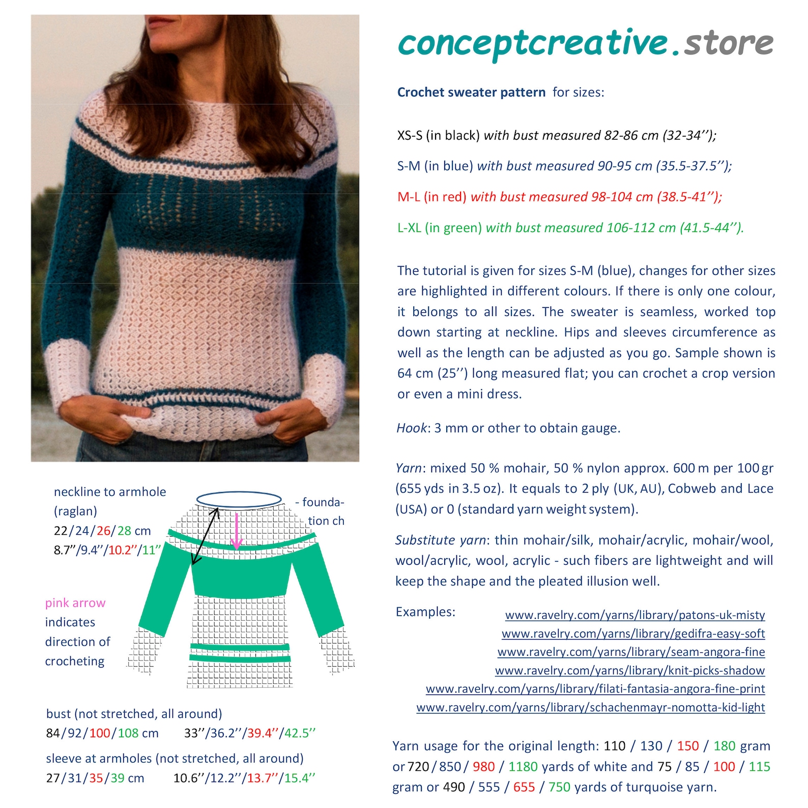 Raglan Sweater Crochet PATTERN Written in Englishchart Sizes | Etsy