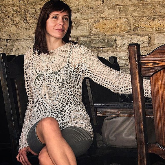 Crochet top PATTERN written in English +chart, sizes M-3XL casual crochet hoodie Pattern, hooded sweater crochet pattern with set-in sleeves