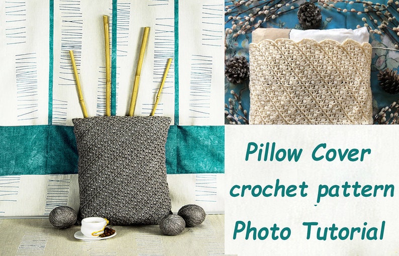 Pillow cover crochet PATTERN written in English chart photos, adjustable to any square or rectangle size Modern home décor crochet pattern image 2