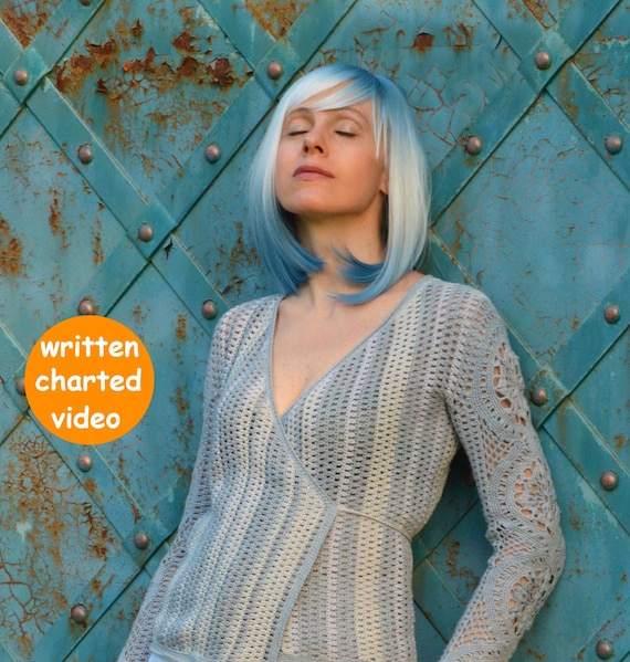 Slow Fashion Crochet Cardigan Pattern Written in English + Charts + Photos + Video, V-Neck Top Crochet Pattern (Sizes XS–3XL), Wrap cardigan