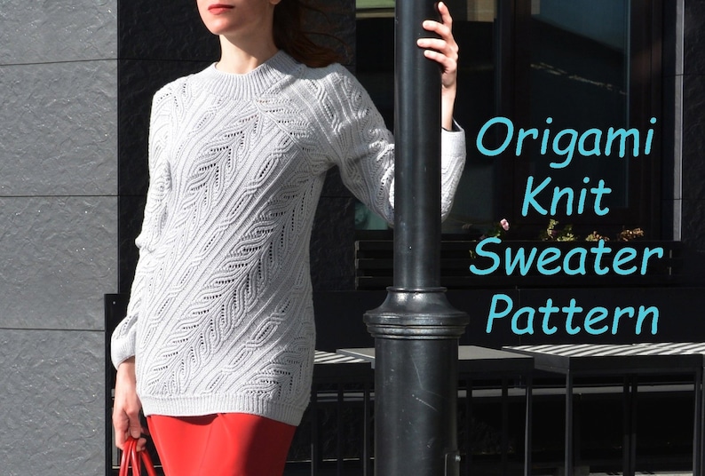Origami knit sweater PATTERN sizes S-3XL knitting TUTORIAL image 0