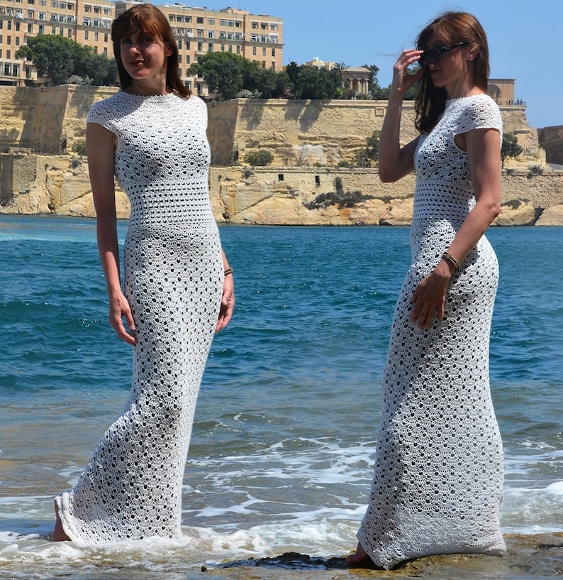 Seamless crochet dress PATTERN written in English chart, sizes Xs-XL ONLY, top down beach wedding dress crochet pattern, adjustable length image 1