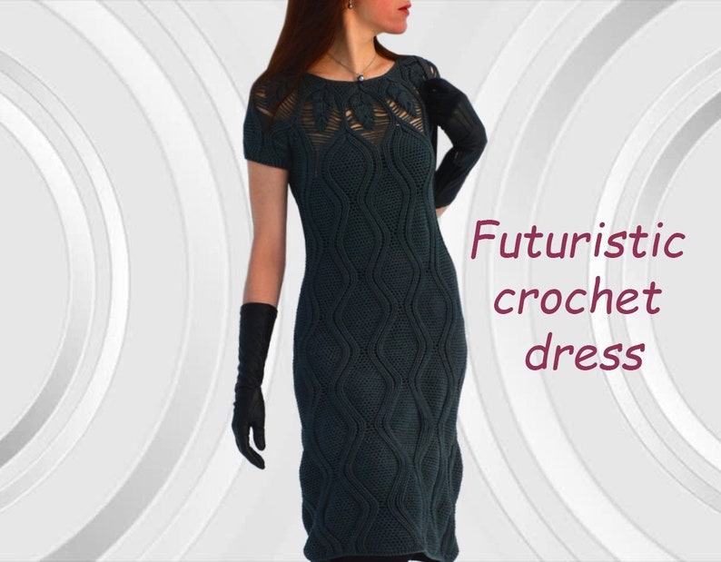 Modern crochet dress PATTERN written in English charts, sizes M-2XL ONLY, download Pdf FUTURISTIC dress crochet pattern seamless top down image 3