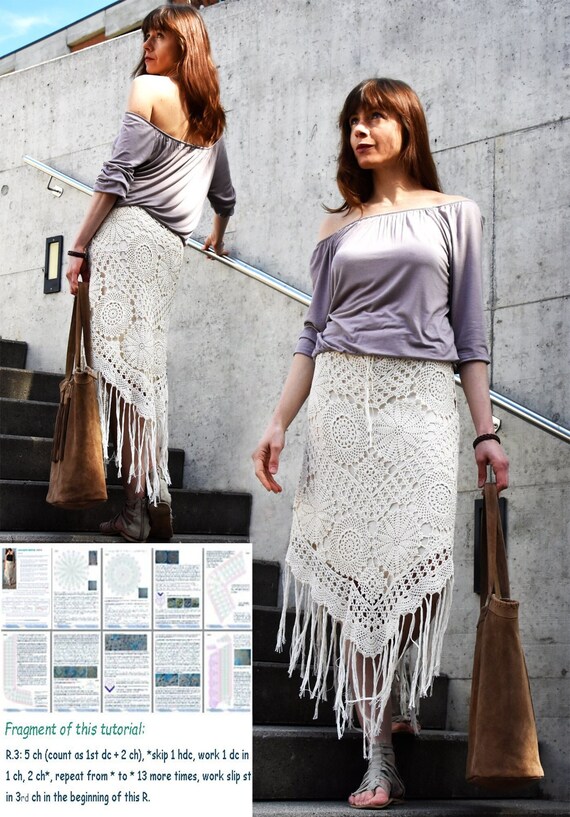 Fringed Crochet Skirt PATTERN Written in Englishcharts Beach Skirt Crochet Pattern Asymmetric Skirt Crochet Pattern Lacy Crochet Pattern Etsy