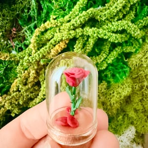 Miniature Rose Terrarium, Polymer Clay Plant, Gothic Botanical Decor, Tiny Display