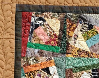 Earth Toned String Pieced Quilted Table Runner