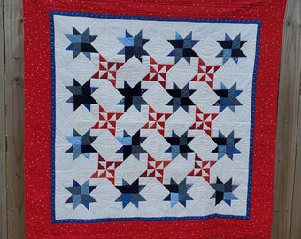 Scrappy Red White and Blue Stars Quilt