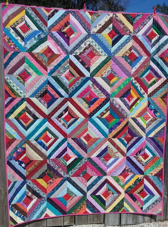 Quilt of String Pieced Blocks in X and O Pattern Etsy