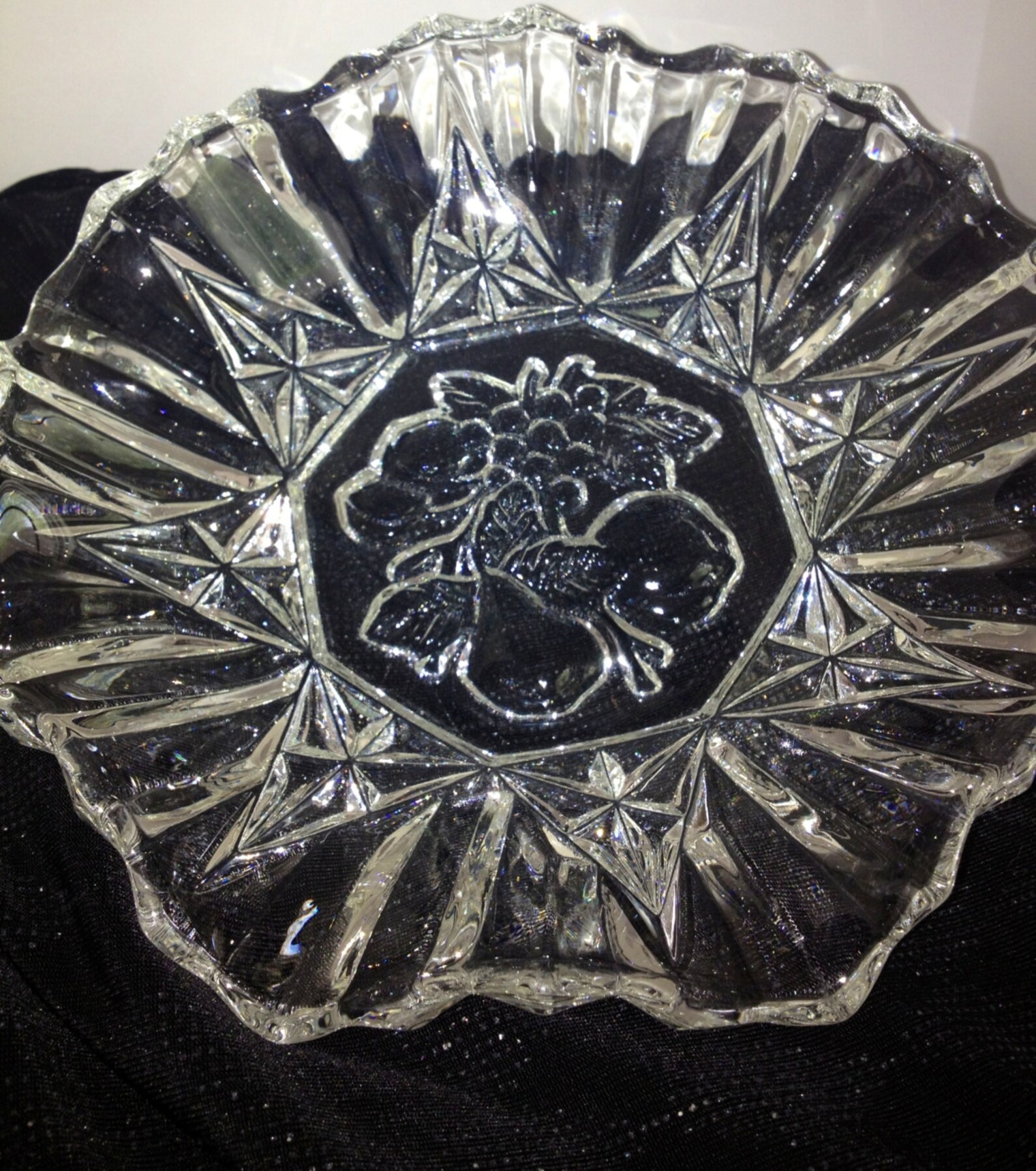 Vintage pressed glass bowl embossed fruit design fluted Etsy