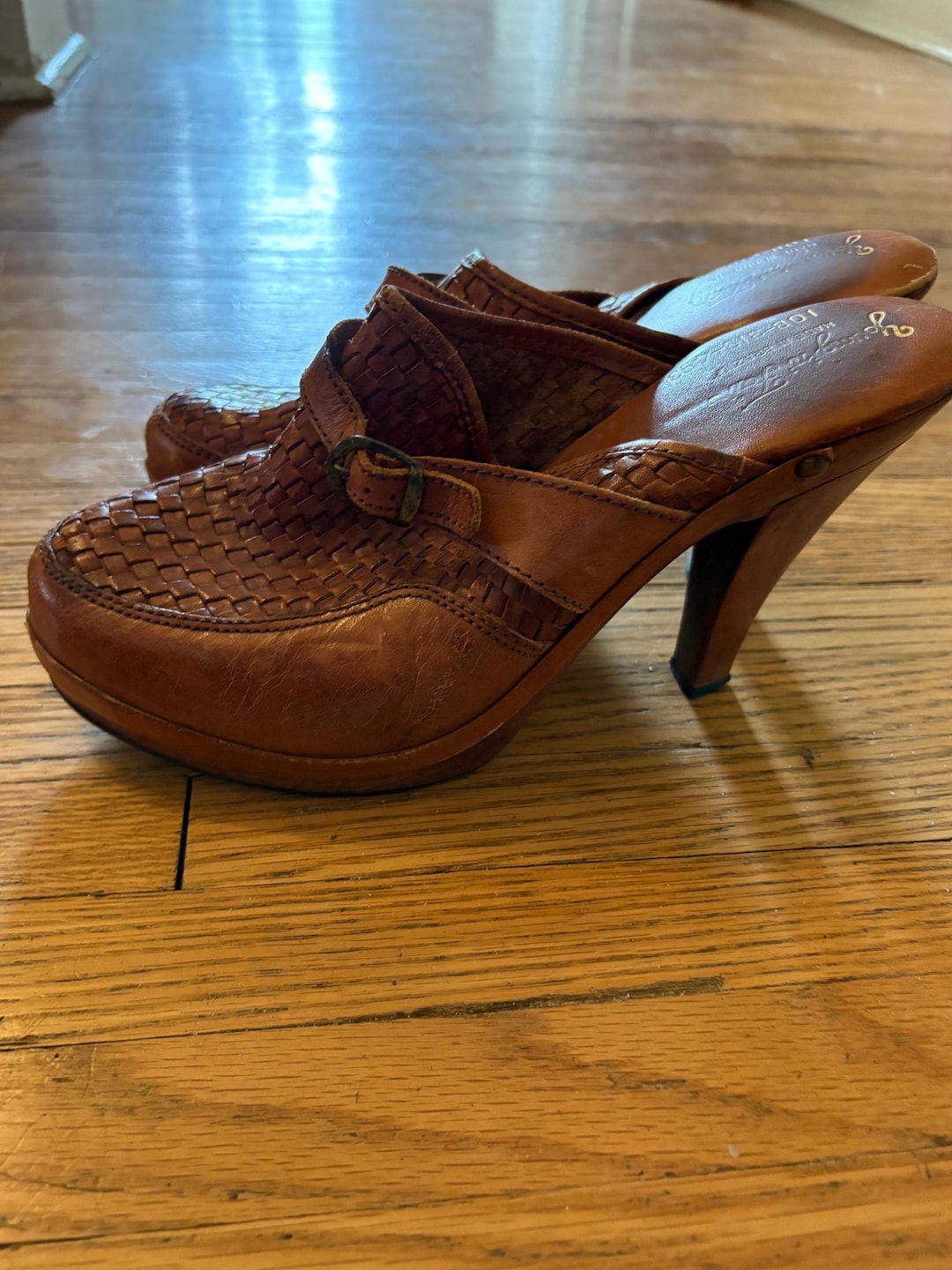 1960s 1970s Young ‘n’ Fair Wood and Leather Vintage Platform Heel Clogs ...