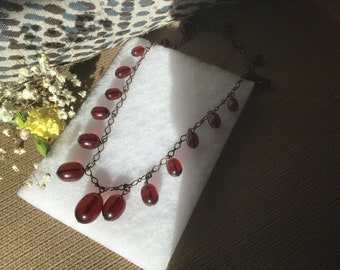 Vintage Red Glass Beaded Necklace Handmade Christmas Red Necklace