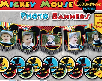 Mickey Mouse Clubhouse Birthday Photo Banner, 12 Month Stickers (Digital Download)