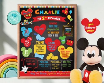 Mickey Mouse Clubhouse Inspired 2nd Birthday Milestone Chalkboard-Self Edit w Corjl-2nd Birthday Welcome Poster Decorations-Oh Two-dles-B232