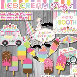 Ice Cream Birthday Photo Booth Props-printable Ice Cream Party - Etsy