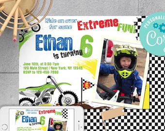 Dirt Bike Birthday Invitation-Edit w Corjl-Dirt Bike Party Invitation-Dirt Bike Invite-Dirt Bike First Birthday Party-Any Age-B204-C-PHOTO