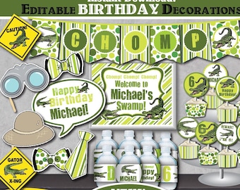 Self Editable Alligator Birthday Decorations-Printable Alligator Party Decors-Swamp Birthday-Swamp party-First Birthday Party-Any Age-B205-K