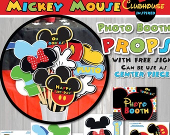 Mickey Mouse Clubhouse birthday Photo Booth Props ONLY-Mickey Mouse birthday-Mickey Mouse Party-Can be used as Center pieces