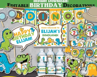 Self-Editing Dinosaur Birthday Party Decorations-Dinosaur Party Decors-Dino-Mite Birthday-Roaring-Dino-Dinosaur First Birthday-AnyAge-B223-K