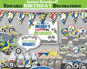 Editable Dirt Bike Birthday Decorations-Printable Dirt Bike Party Decors-Printable Dirt Bike First Birthday Party Decors-Any Age-B204-K