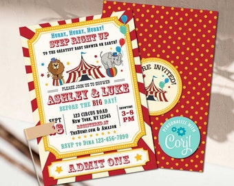 Circus Invitation-Vintage Circus Baby Shower Invitation-Carnival Baby Shower Invite-Carnival Party-Edit w Corjl-Come One Come All-B410