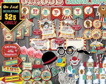 Circus Party Package-Vintage Circus Birthday Package-First Carnival Birthday Party Printable-Carnival Party Decoration-Circus Decor