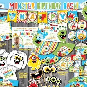 Monster Party Package-Monster Birthday Party-Printable Monster First Birthday-1st Birthday party-DIY Monster Party Printable Decoration image 1