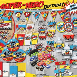 Téléchargement instantané! Décorations de fête d'anniversaire SUPERHERO - Non personnalisées - Décorations de fête SUPERHERO - Forfait fête super héros - Fête super héros